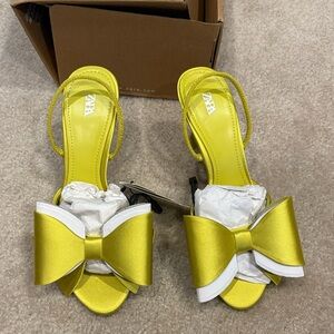 Zara Yellow Satin Bow Slingback Heels